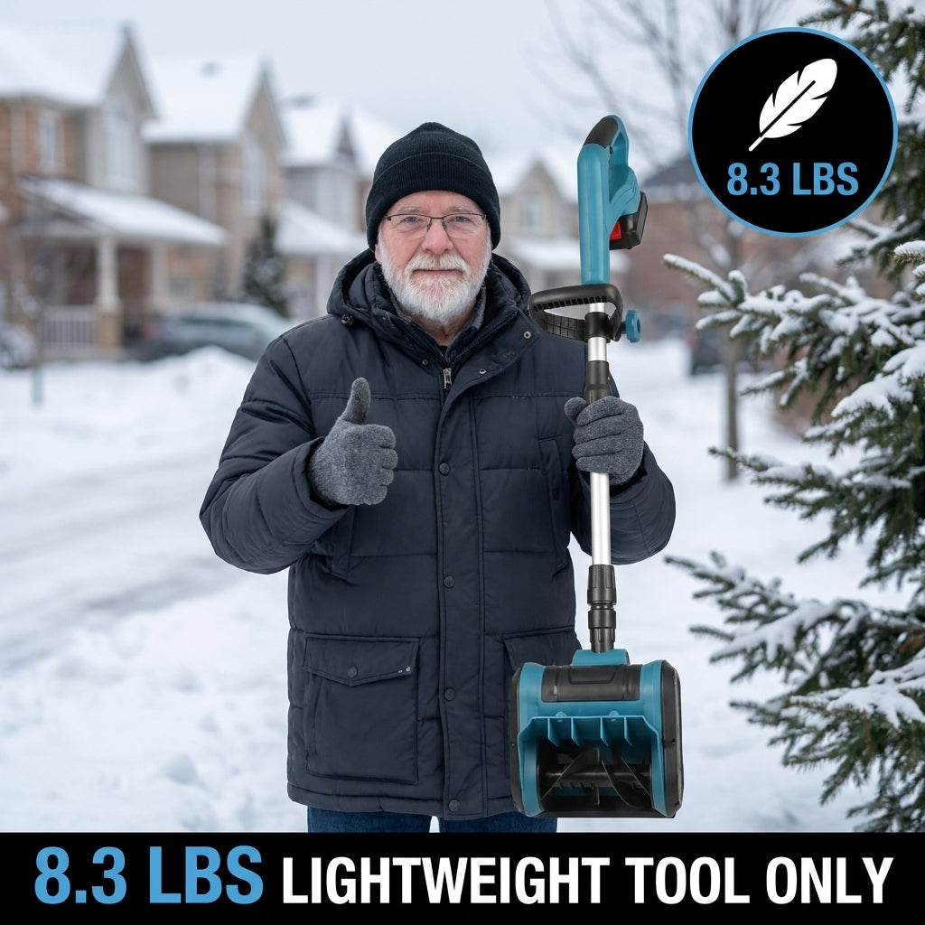 Carrying the lightweight Snowy Pro snow sweeper