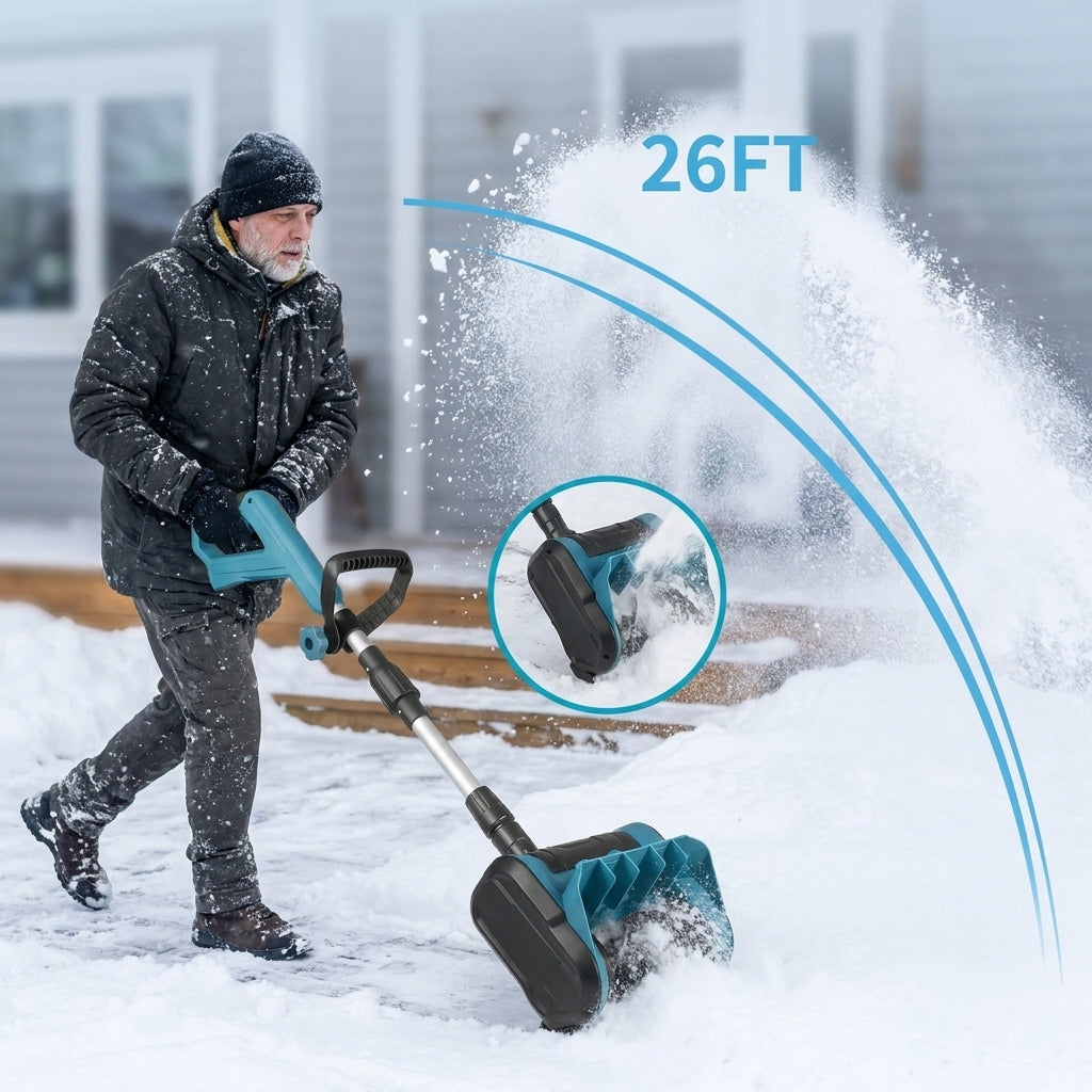 Electric sweeper clearing fresh snow